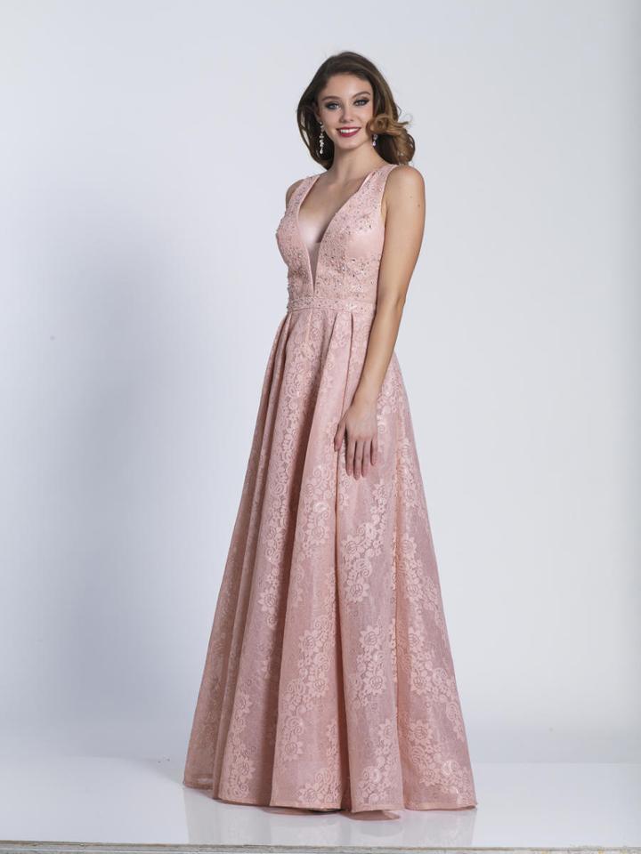 Dave & Johnny - A5853 Embellished Deep V-neck A-line Dress