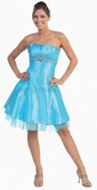 Strapless Pleated Fan Formal Short Dress With Tulle Underskirt Hem