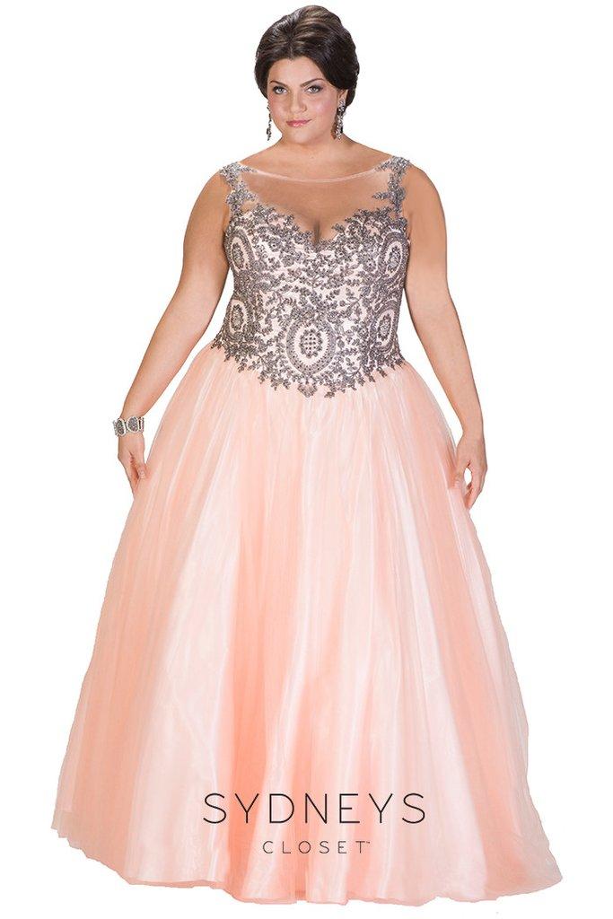 Sydney's Closet - Beaded Illusion Bateau Neck Tulle Ball Gown Sc7204
