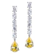 Cz By Kenneth Jay Lane - Canary Yellow Linear Drop Pear Pierced Earring