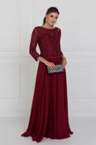 Elizabeth K - Gl1509 Scalloped Quarter Sleeve Lace Bodice A-line Gown