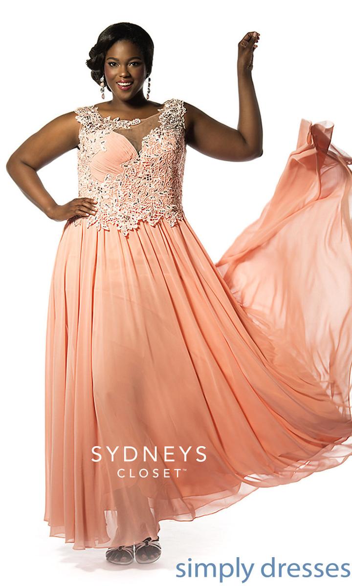 Sydney's Closet - Sc7149 Plus Size Dress In Creamsicle