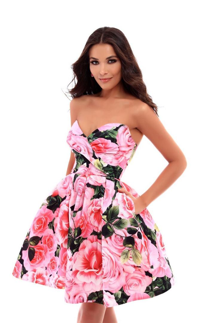 Tarik Ediz - 50279 Floral Print Sweetheart A-line Dress