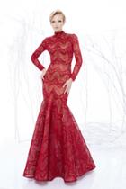 Mnm Couture - N0200 Lace Applique High Neck Mermaid Dress