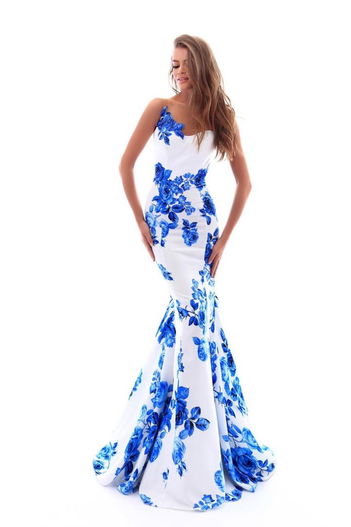 Tarik Ediz - 50228 Floral Print Sheer Neck Mermaid Dress
