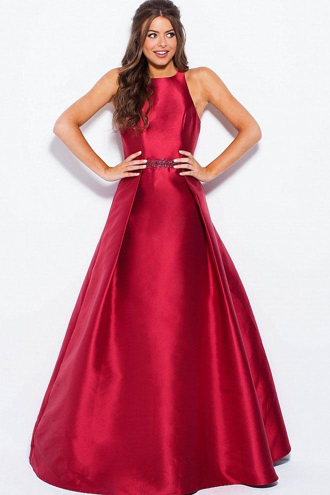 Jovani - Jvn57636 Embellished Sleek Halter Pleated A-line Dress