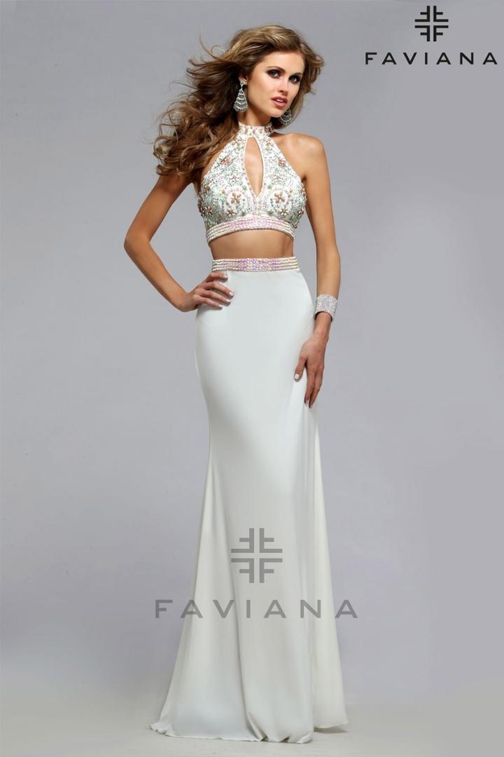 Faviana - S7719 Jersey Two-piece Evening Dress With Color Beaded Bodice And Keyhole