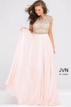 Jovani - Cap Sleeve Crystal Embellished Bodice Chiffon Dress Jvn47897