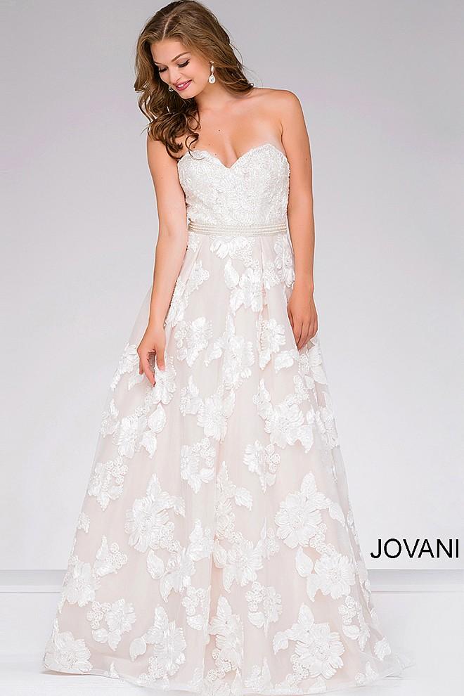 Jovani - Floral And Crystal Embellished Sweetheart A-line Gown 47196