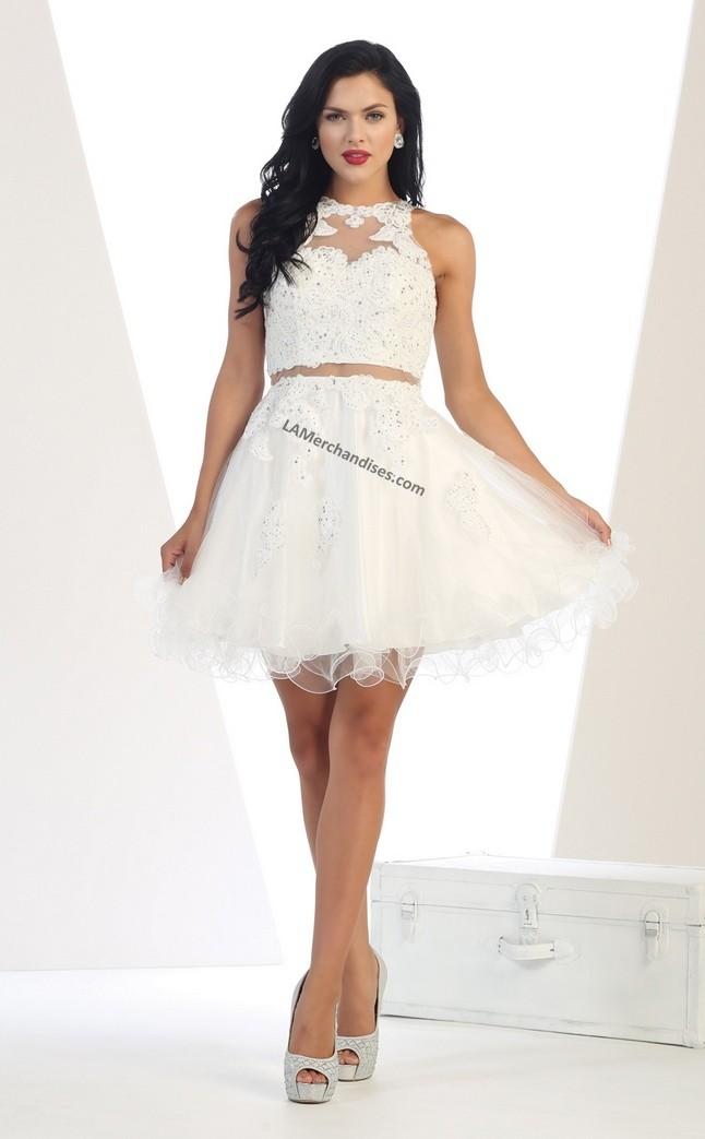 May Queen - Mq1292 Lace Halter A-line Dress