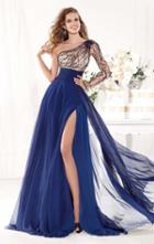 Tarik Ediz - Mte92389 Sequined Single Sleeve A-line Dress