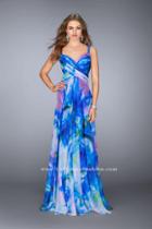 La Femme - Crystal Beaded Strappy Back Watercolor Print Chiffon Prom Gown 24668
