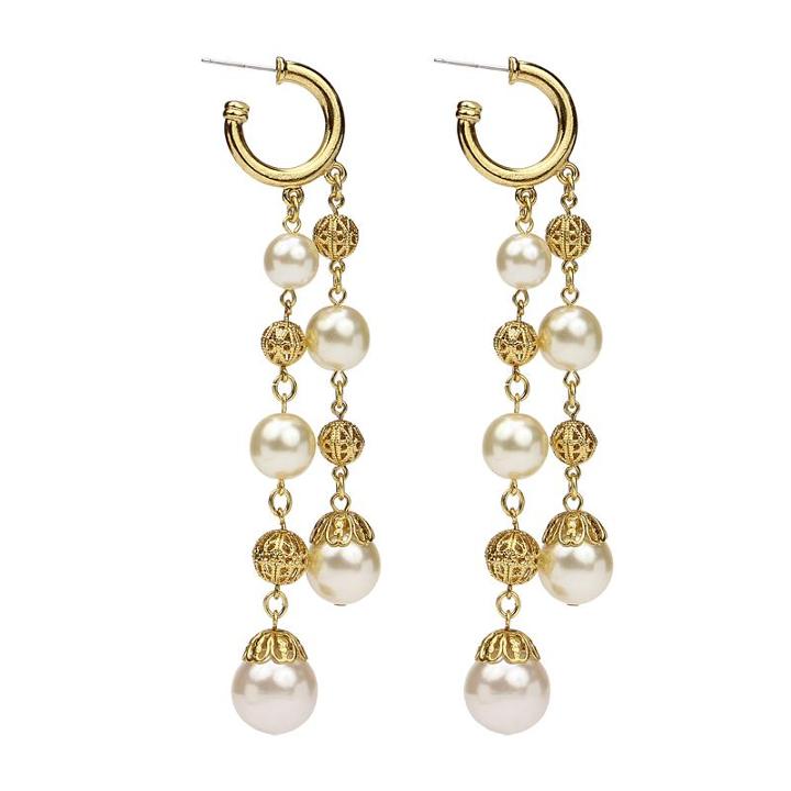 Ben-amun - Gold & Pearl Hoop Drop Post Earrings