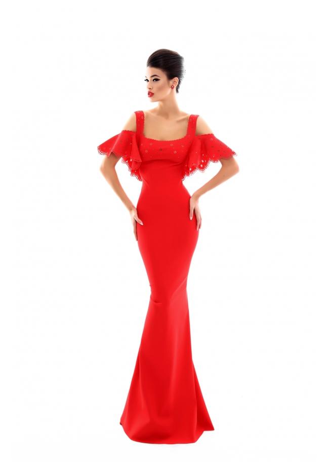 Tarik Ediz - 50332 Laser-cut Embroidered Off Shoulder Mermaid Dress