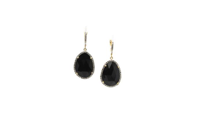 Tresor Collection - Black Spinel U/s & Diamond Earring In 18k Yellow Gold