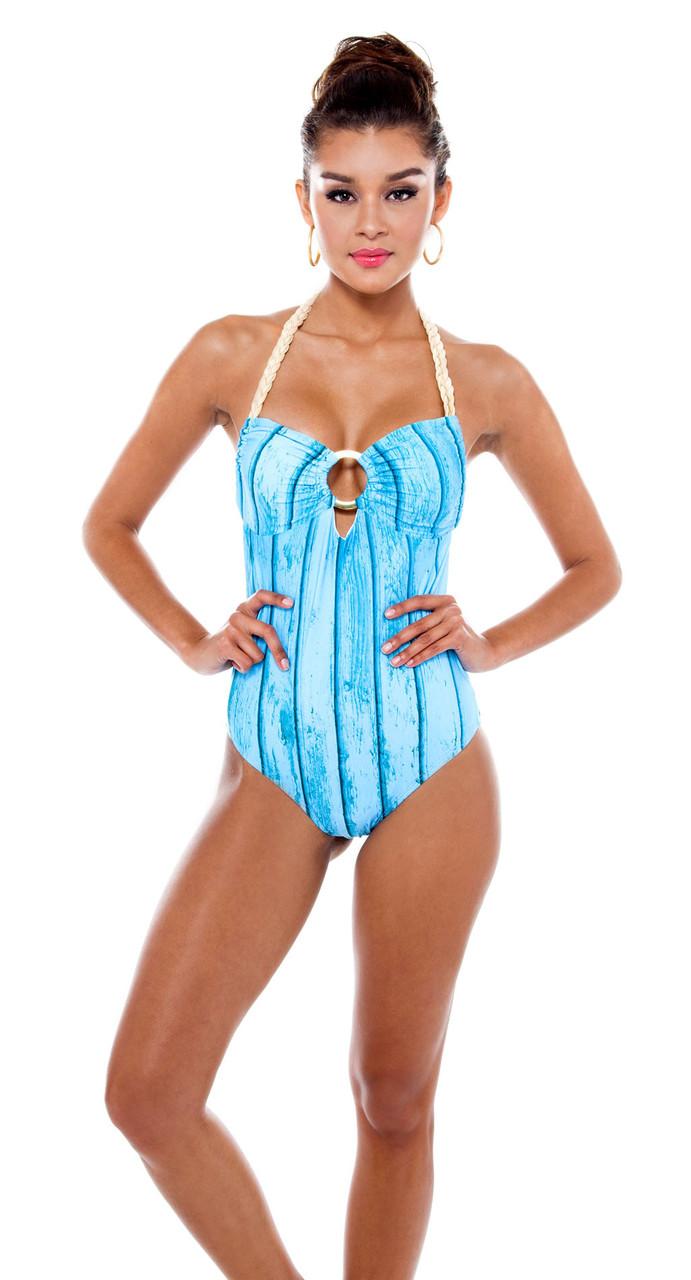 Nicolita Swimwear - Madera Tropical O-ring Bandeau One Piece With Braided Straps