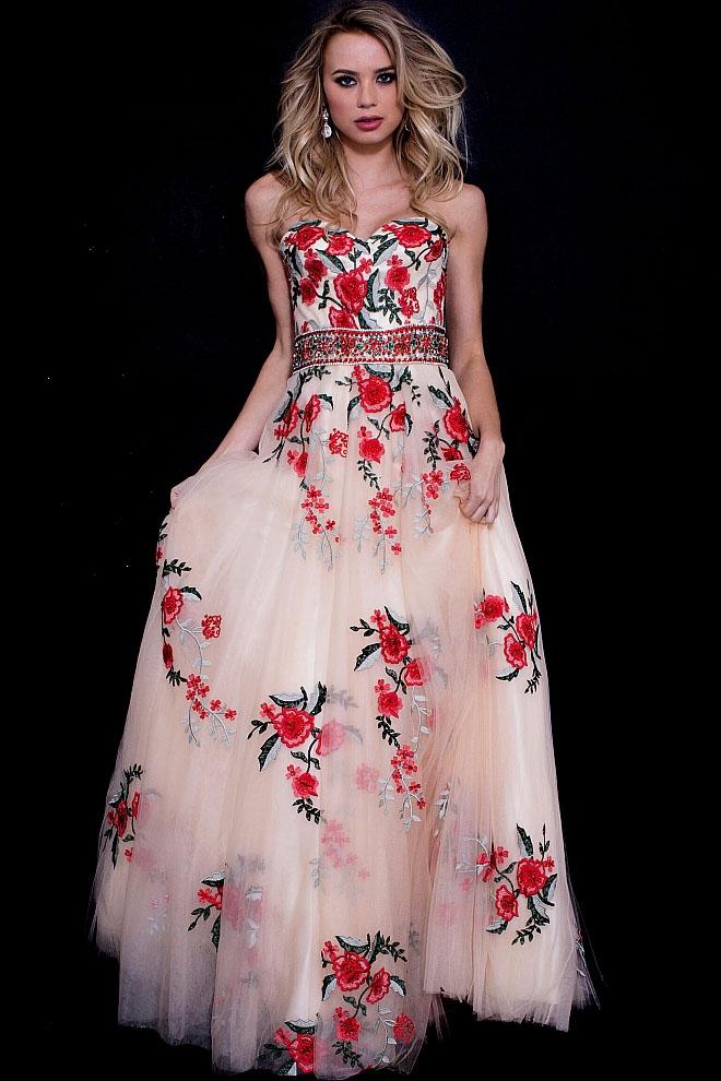 Jovani - 49984 Floral Embroidered Sweetheart Tulle Ballgown