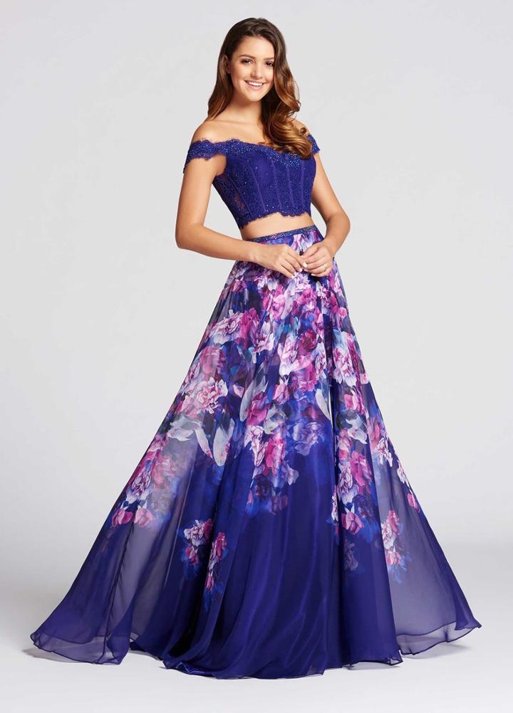 Ellie Wilde - Ew118013 Two Piece Lace Printed Chiffon Dress