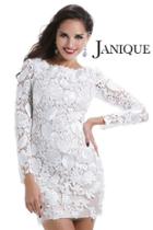 Janique - Long Sleeved Bateau Neckline Floral Lace Cocktail Dress W040