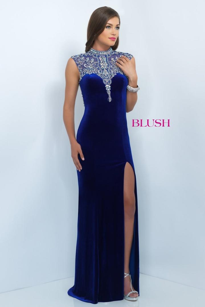 Blush - Jeweled Cap Sleeve High Neck Velvet Sheath Dress 11075