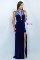 Blush - Jeweled Cap Sleeve High Neck Velvet Sheath Dress 11075