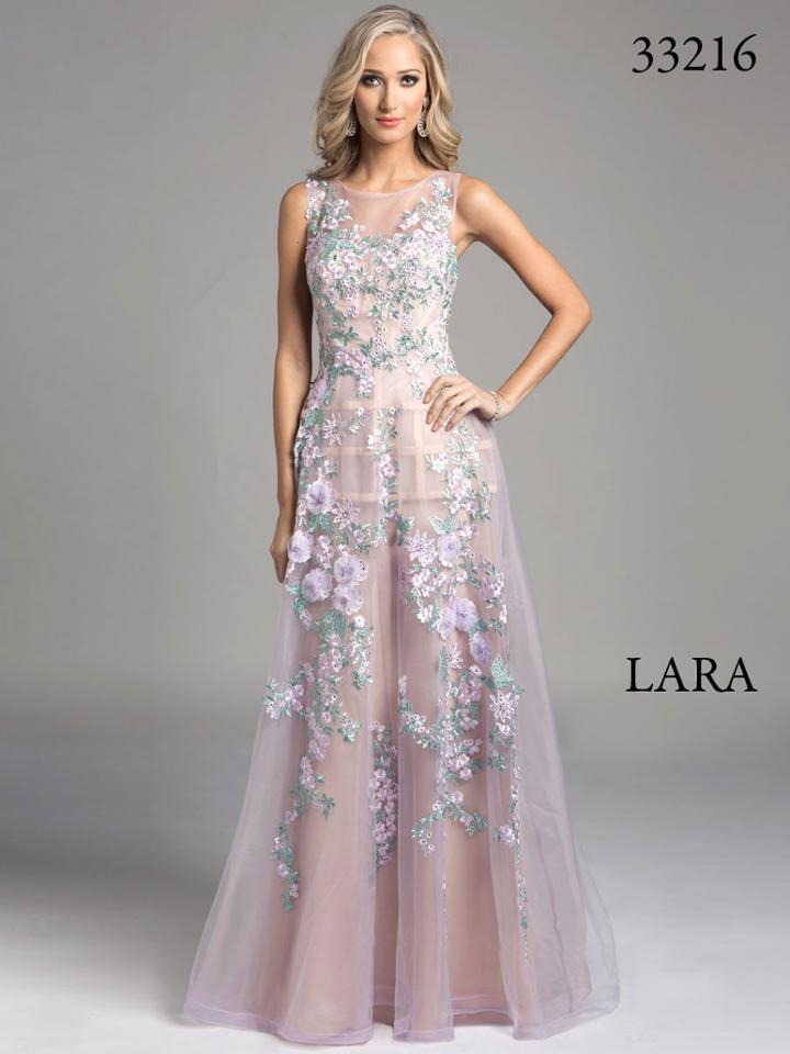 Lara Dresses - Sheer Illusion A-line Evening With Floral Embroidery Dress 33216