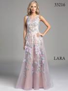 Lara Dresses - Sheer Illusion A-line Evening With Floral Embroidery Dress 33216
