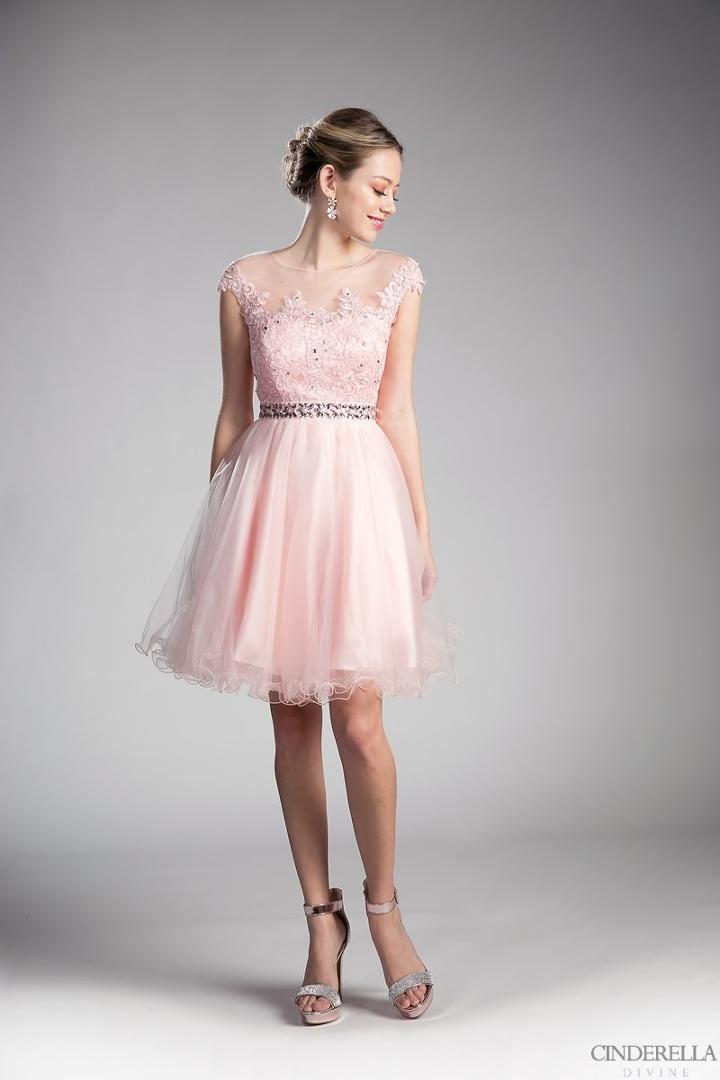 Cinderella Divine - Illusion Shoulders Ruffled Hem Cocktail Dress