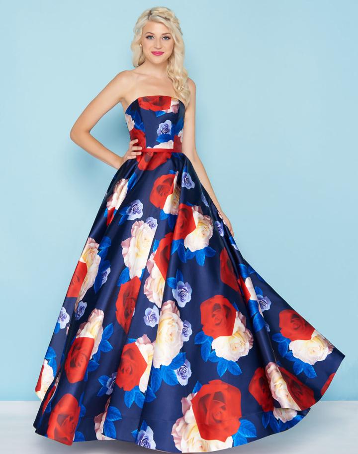 Mac Duggal - 77459h Strapless Floral Print Mikado Ballgown