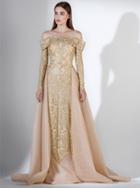 Saiid Kobeisy - 3411 Off Shoulder Long Sleeves Gown With Overskirt