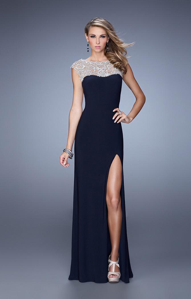 La Femme - 21467 Metallic Embroidered Sheath Dress