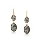 Tresor Collection - Black Rutile Oval Earring In 18k Yellow Gold