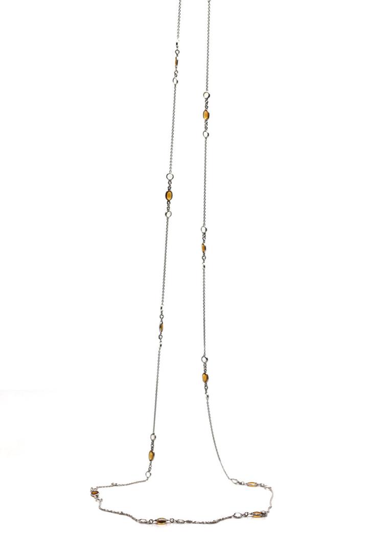 Tresor Collection - Citrine & Rainbow Moonstone Long Necklace In 18k Yellow Gold