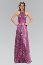 Elizabeth K - Metallic Lace Halter A-line Gown Gl1064