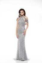 Colors Dress - 1970 High Halter Neck Sequined Sheath Gown