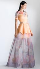 Saiid Kobeisy - 3446 Floral Applique Bubble Sleeve A-line Dress
