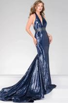 Jovani - Long Sequin Prom Dress With Halter Neck 45203