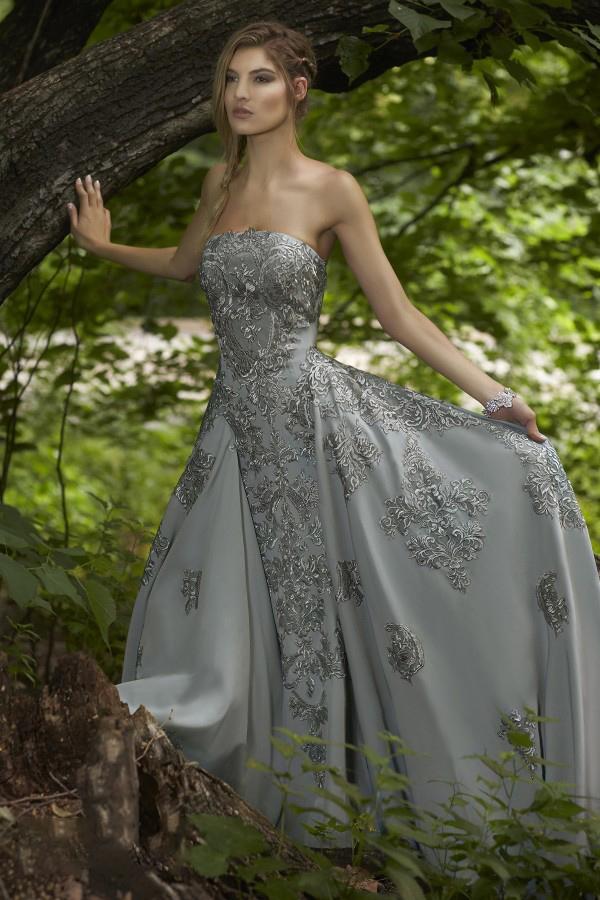 Janique - Embroidered Straight Neck A-line Gown W1691
