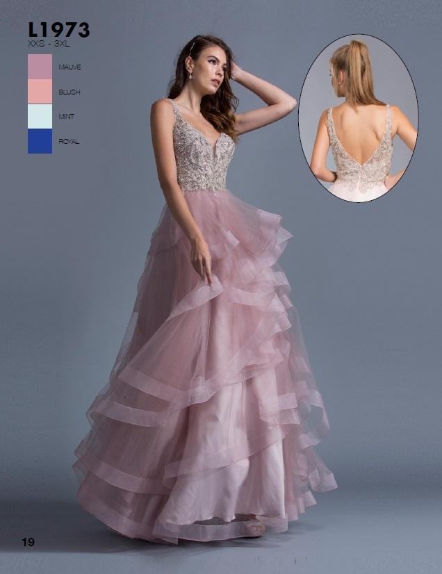 Aspeed - L1973 Bedazzled V-neck Ruffled A-line Prom Dress