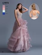 Aspeed - L1973 Bedazzled V-neck Ruffled A-line Prom Dress