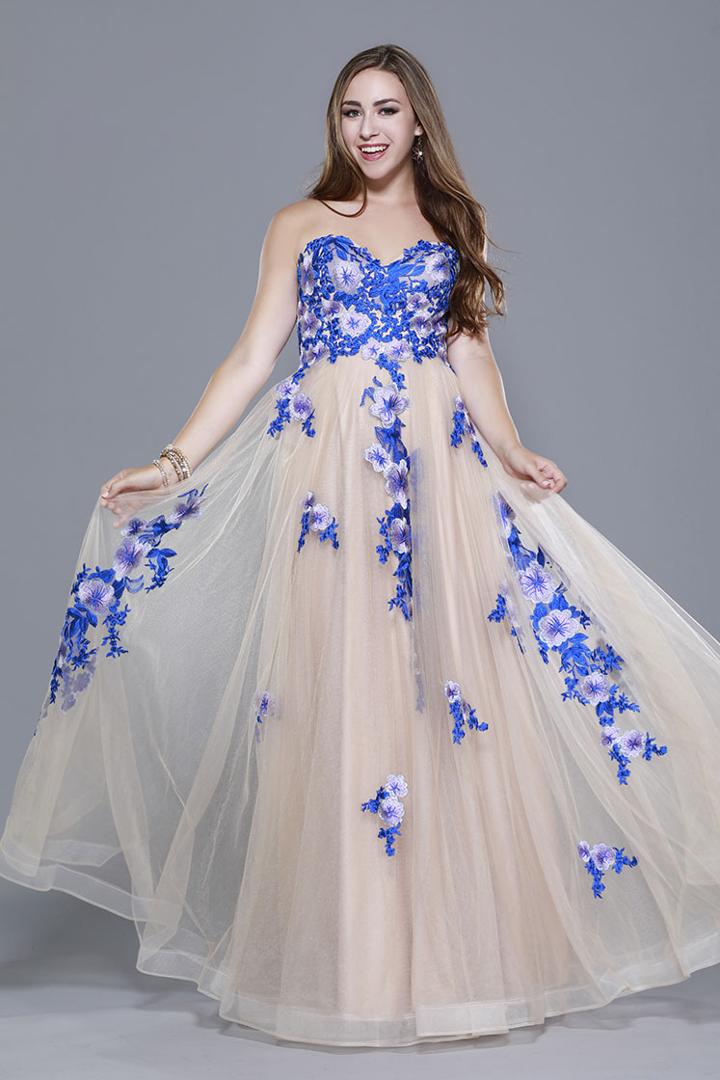 Shail K - 33911 Floral Appliqued Strapless Dress