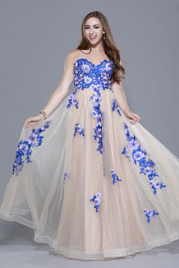 Shail K - 33911 Floral Appliqued Strapless Dress