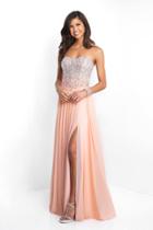 Blush - 11538 Crystal Festooned Bodice High Slit Gown