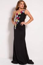 Jovani - 54421 Floral Applique Asymmetric Jersey Sheath Dress
