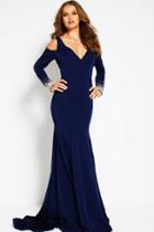 Jovani - 55549 Crystal Cuffed Long Sleeve Trumpet Gown