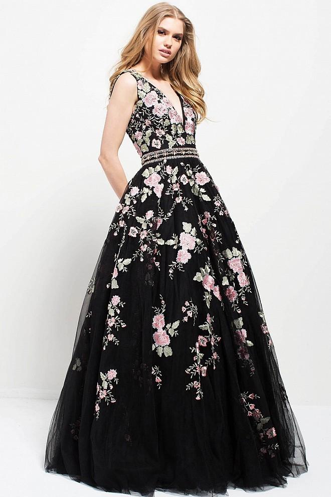 Jovani - 53096 Multicolored Floral Embroidered Ballgown