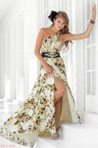 Blush - One Shoulder Printed Long Dress With Slit 9309