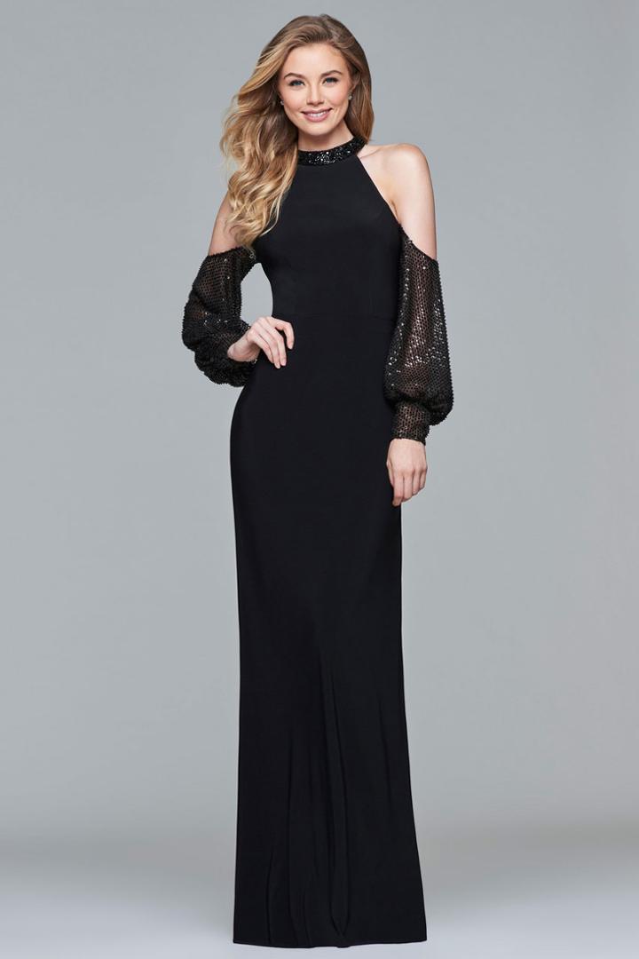 Faviana - S10053 Cold Shoulder Haltered Jersey Gown