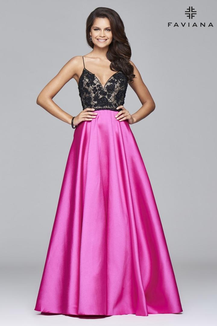 Faviana - S7947 Long Ball Gown With Appliqued Bodice And Mikado Skirt