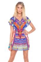 Luli Fama - Tribal Beach Cap Sleeve Short Caftan In Multicolor (l455991)